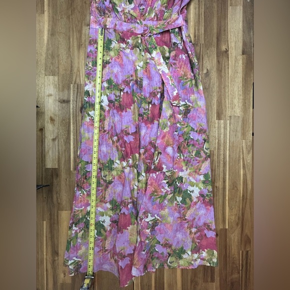 Taylor Pink Lilac Floral Sleeveless Maxi Wrap Dress Gold Metallic Stripe Size 16 - Picture 12 of 14